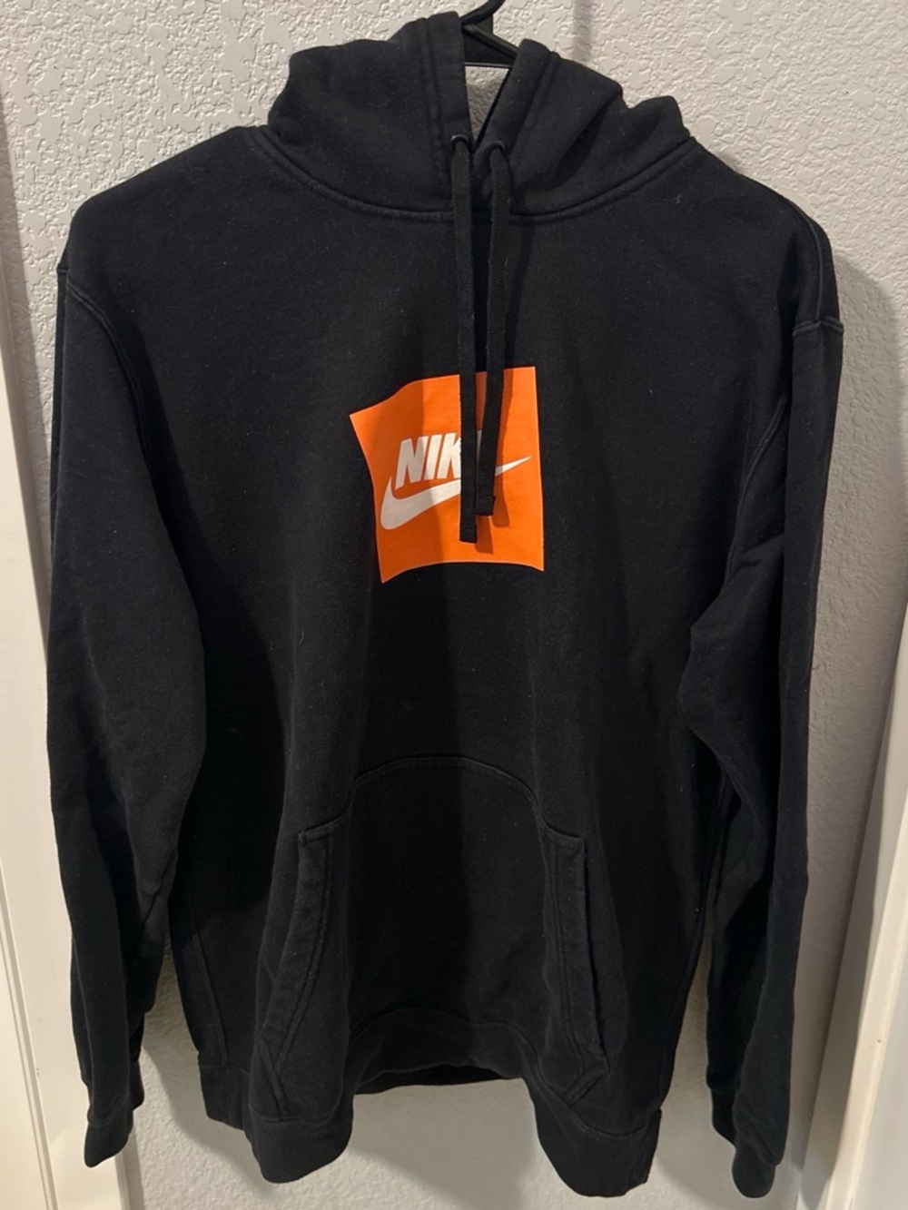 Nike Black Hoodie with Orange Logo Square - Men’s Pullover